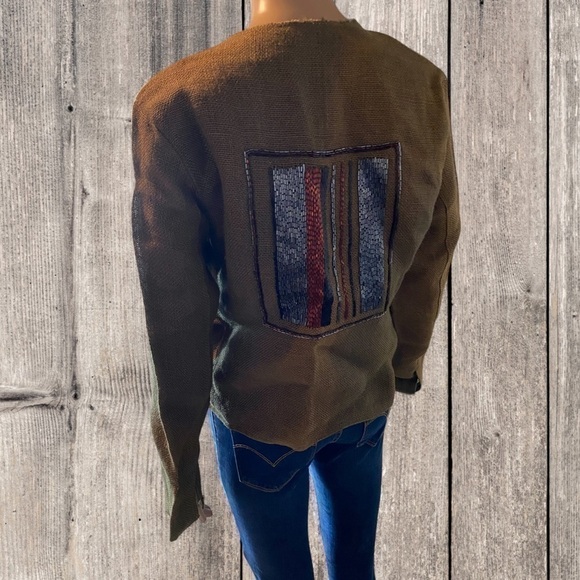 Vtg Y2K Chantik Jacket Embellished Handmade Button Front Boho Burlap Jute - Picture 2 of 6